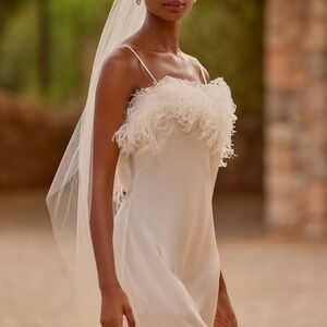 Anthropologie White Feathered Dress